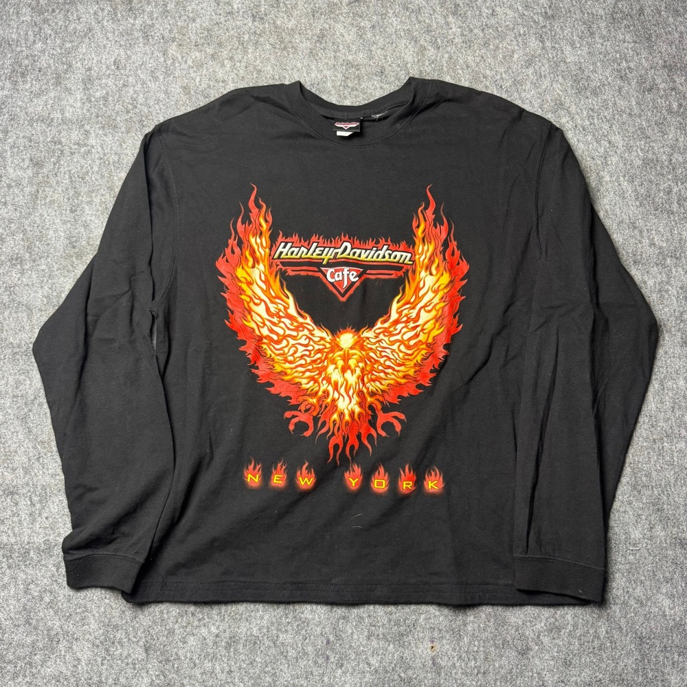Harley Davidson Cafe New York Long Sleeve Shirt Flame Eagle USA Large